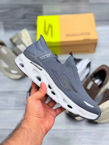 SKECHERS HANDS FREE SWIRL X TECH SLIP INN ( GRAY )