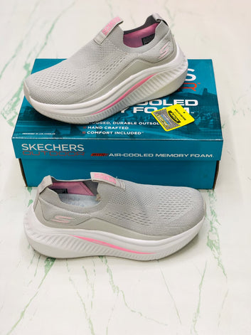 SKECHERS ARCFIT SMOKE GREY AND PINK FOR WOMEN